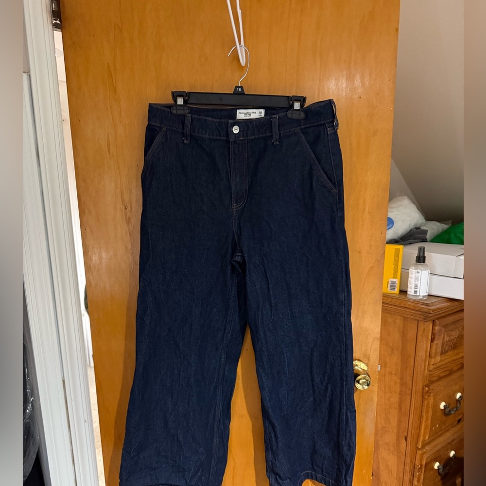 Abercrombie High Rise trouser wide leg dark rinse jeans